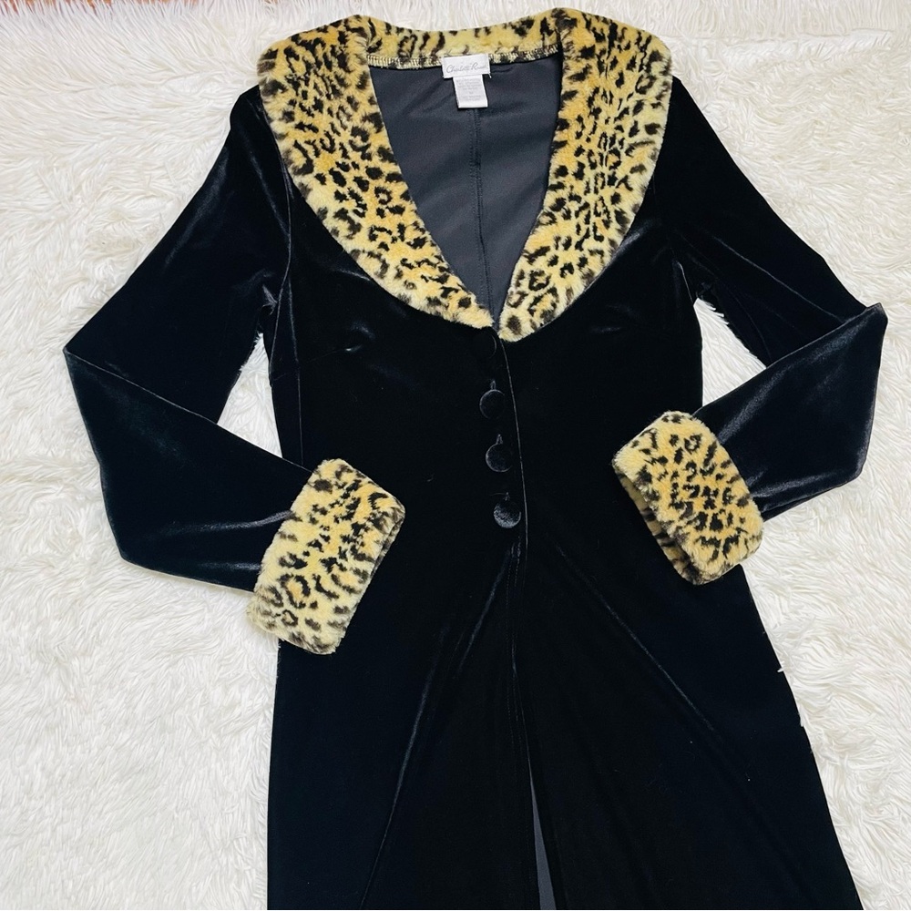 Y2K Charlotte Russe Faux Fur Trim Velvet Jacket Duster - Picture 2 of 10